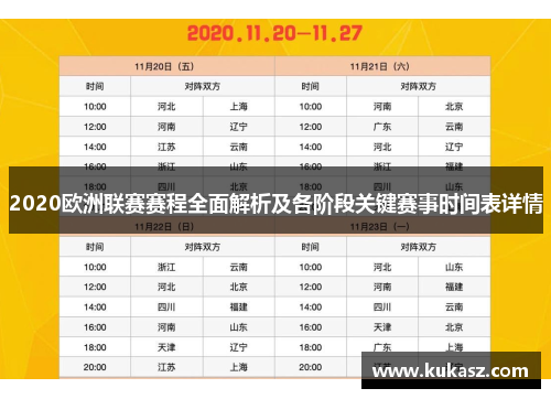 2020欧洲联赛赛程全面解析及各阶段关键赛事时间表详情